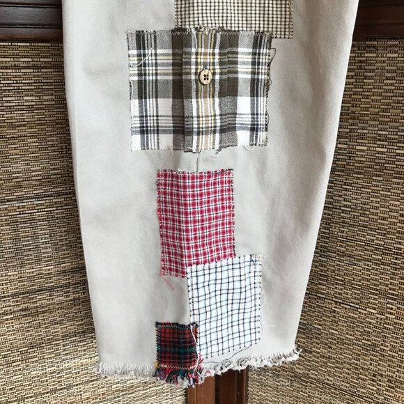 Upcycled Cropped Boho Patchwork Khaki Pants, Travel Leisure Women's Size 10 - Picture 7 of 14